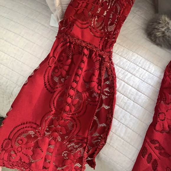 Free People Lovers Folk Song Dress burgundy sheer lace mini size 8 - Picture 9 of 16